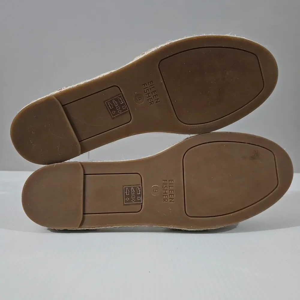 Eileen Fisher Lala Flat Espadrille Womens 9 Metallic Tan Leather Sandal